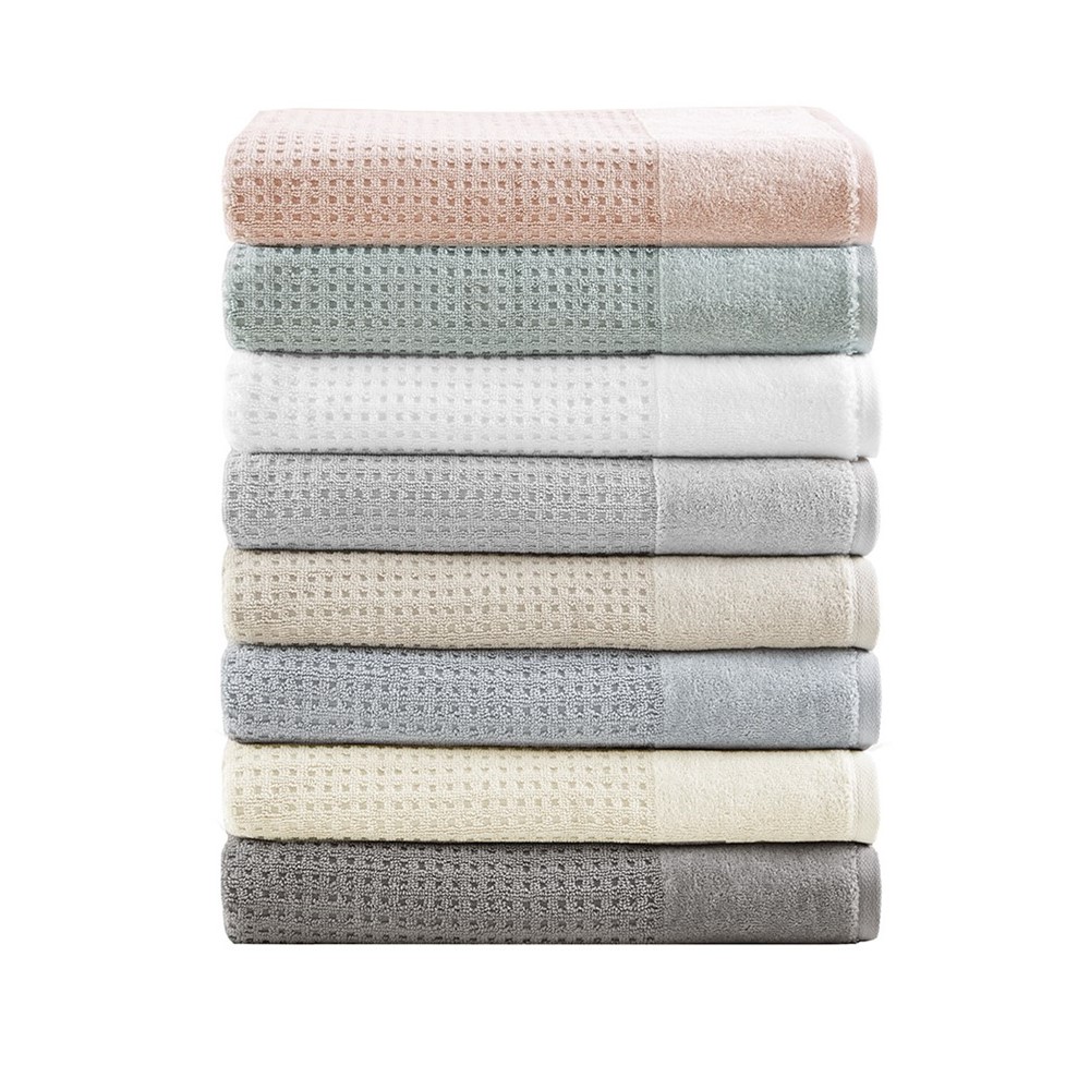 Madison Park Spa Waffle Cotton Jacquard Antimicrobial Bath Towel 6 Piece Set in Seafoam, 6-Piece MP73-5912 - Image 5