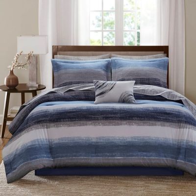 Madison Park Essentials Saben Comforter Set with Cotton Bed Sheets in Navy, Queen MPE10-1203