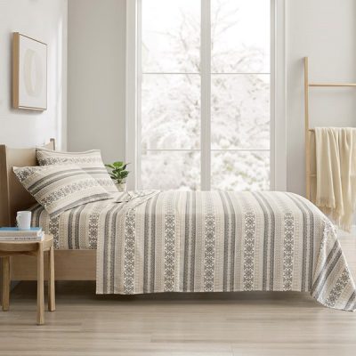 True North by Sleep Philosophy Cozy Cotton Flannel Printed Sheet Set in Gray/Taupe Nordic, Full TN20-0518