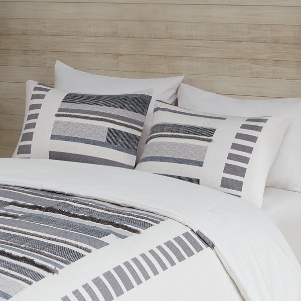 INK+IVY Serena 3 Piece Cotton Printed Comforter Set w/ trims in Navy, Full/Queen II10-1214 - Image 4