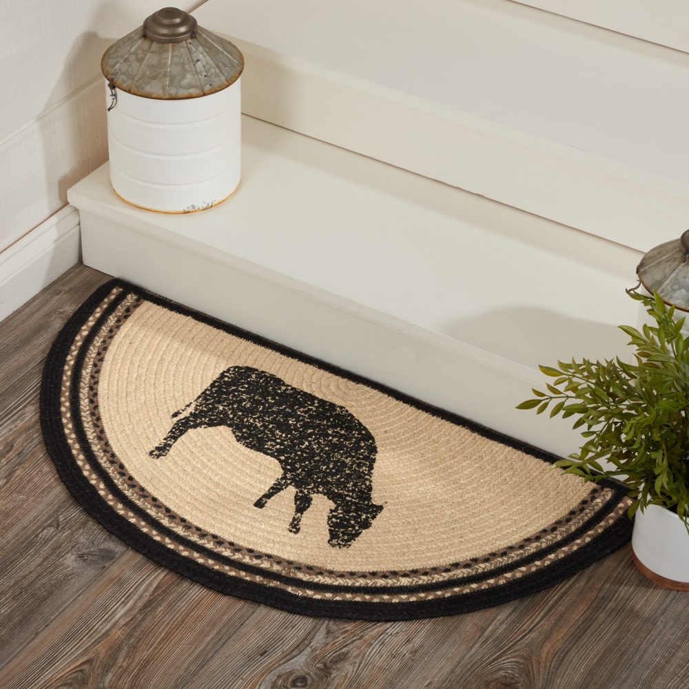 Sawyer Mill Charcoal Cow Jute Rug Half Circle 16.5x33 - Image 2