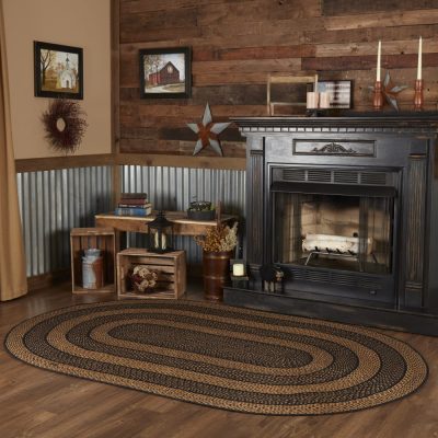 Black & Tan Jute Rug Oval w/ Pad 60x96