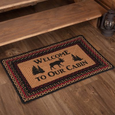 Cumberland Stenciled Moose Jute Rug Rect Welcome to the Cabin 20x30