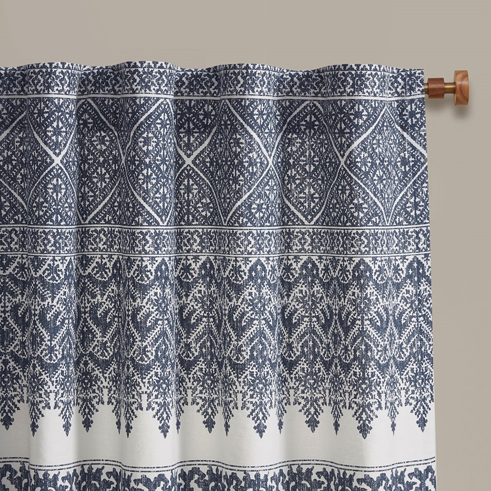 INK+IVY Mila Cotton Printed Curtain Panel with Chenille detail and Lining in Navy, 50x84" II40-1182 - Image 4