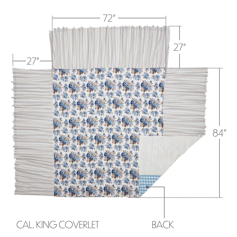 Annie Blue Floral Ruffled California King Coverlet 84x72+27 - Image 4
