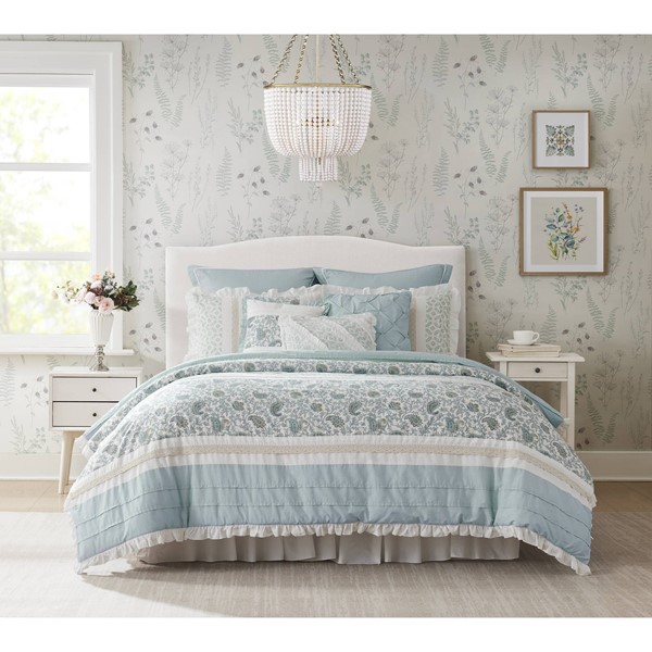 Madison Park Dawn 9 Piece Cotton Percale Comforter Set in Aqua, Queen MP10-386