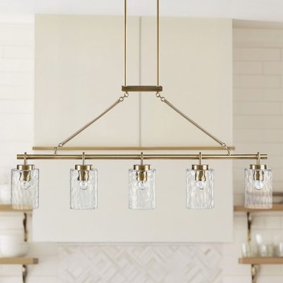 INK+IVY Curiana 5-light Linear Chandelier with Textured Glass Shades in Antique Brass, One Size FB150-1191