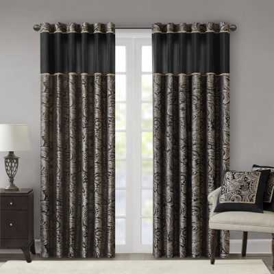 Madison Park Aubrey Jacquard Curtain Panel Pair in Black, 50x84" MP40-692