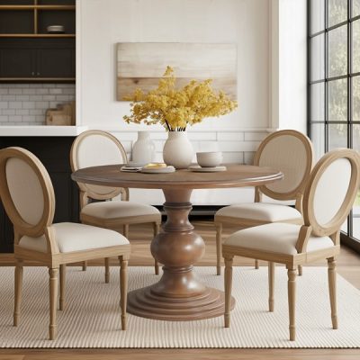 Madison Park Lexi 46" Round Pedestal Dining Table in Reclaimed Walnut, 46" Dia. MP121-1223