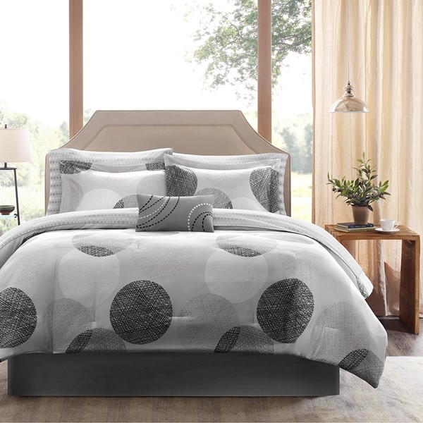 Madison Park Essentials Knowles Comforter Set with Cotton Bed Sheets in Grey, Queen MPE10-007 - Image 5