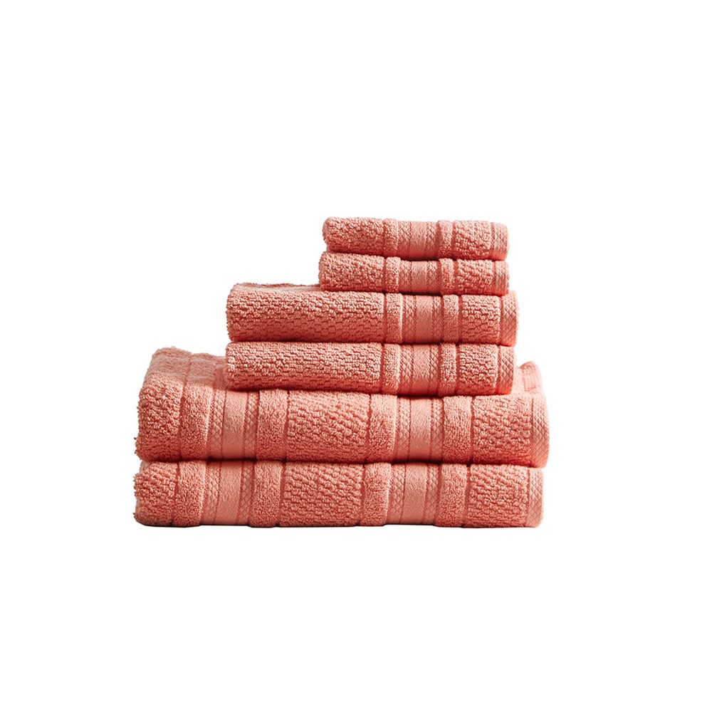 Madison Park Essentials Adrien Super Soft Cotton Quick Dry Bath Towel 6 Piece Set in Coral, 6-Piece MPE73-664 - Image 4