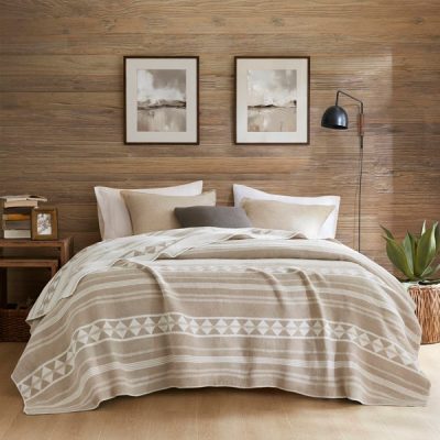 Woolrich Alberta Cotton Blend Blanket in Ivory Stripe, King WR51-3921