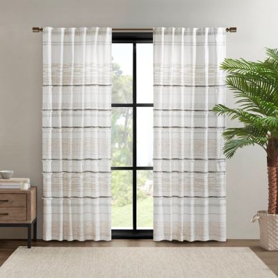 INK+IVY Nea Cotton Printed Curtain Panel with tassel trim and Lining in Off White/Gray, 50x84" II40-1184