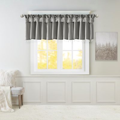 Madison Park Emilia Lightweight Faux Silk Valance With Beads in Charcoal, 50x26" MP41-6560