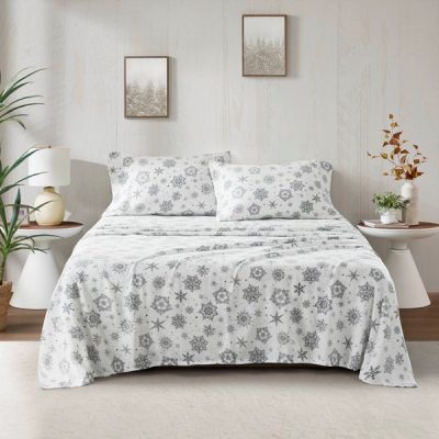 True North by Sleep Philosophy Micro Fleece Sheet Set in Grey Snowflake, Full TN20-0533