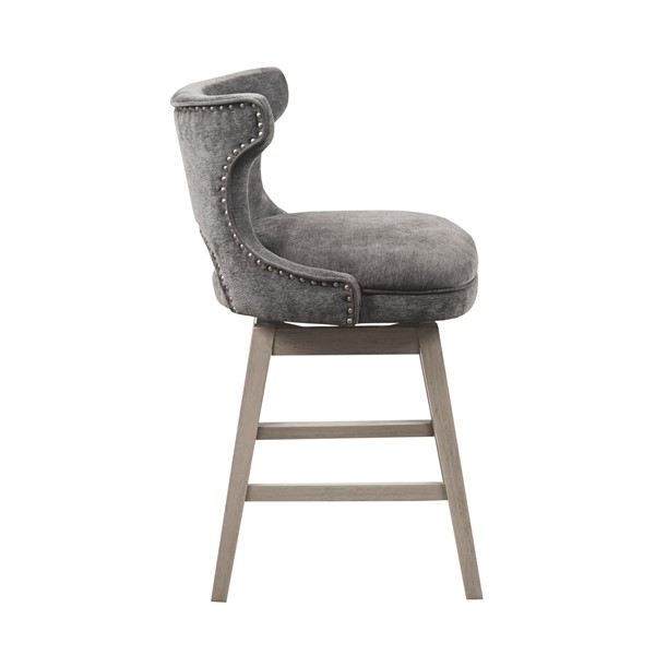 Madison Park Emmett 360-degree swivel counter stool with nailheads in Charcoal, One Size MP104-1119 - Image 6