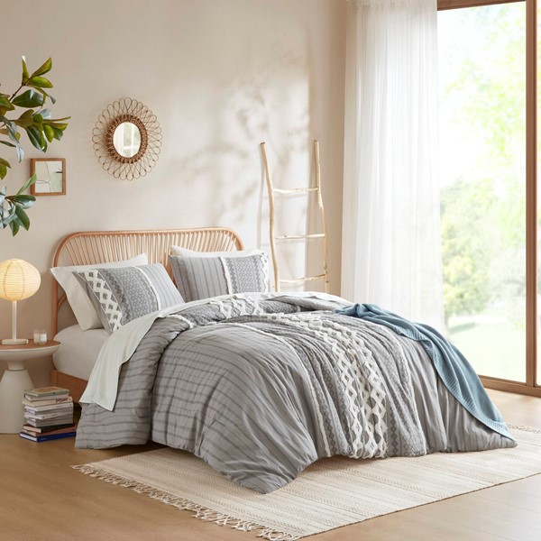 INK+IVY Imani Cotton Printed Comforter Set with Chenille in Gray, Full/Queen II10-1089 - Image 5