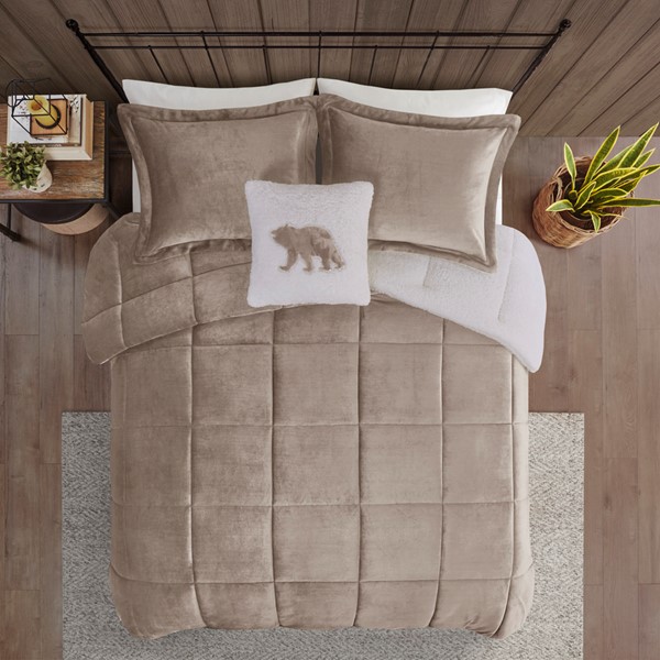 Woolrich Alton Plush to Sherpa Down Alternative Comforter Set in Taupe/Ivory, Full/Queen WR10-2417 - Image 3