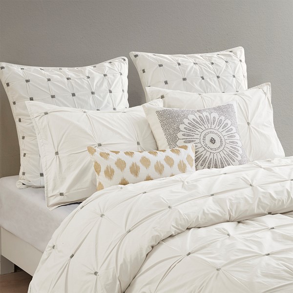 INK+IVY Masie 3 Piece Elastic Embroidered Cotton Duvet Cover Set in White, Full/Queen II12-598 - Image 5