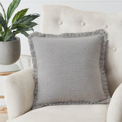 Burlap Dove Grey Pillow w/ Fringed Ruffle 18x18