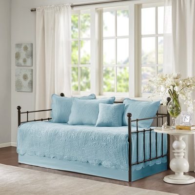 Madison Park Tuscany 6 Piece Reversible Scalloped Edge Daybed Cover Set in Blue, Daybed MP13-8386
