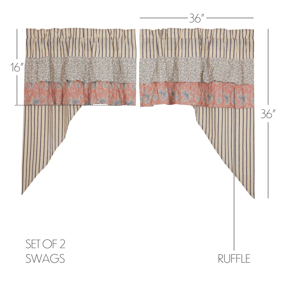 Kaila Ticking Blue Ruffled Swag Set of 2 36x36x16 - Image 3