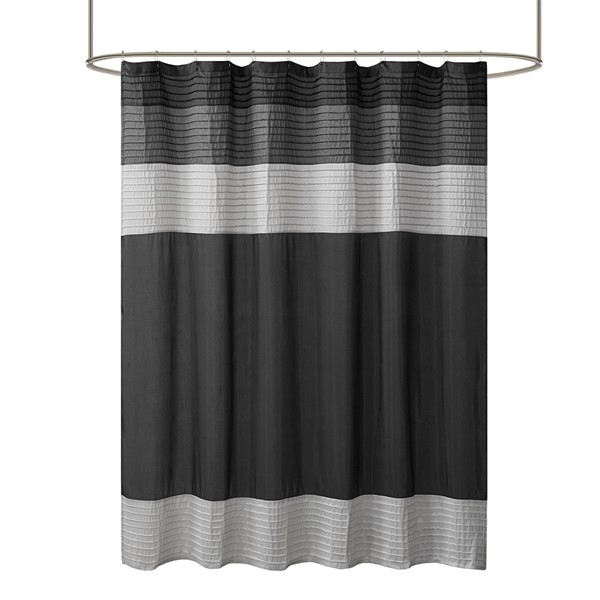 Madison Park Amherst Faux Silk Shower Curtain in Black, 72x72" MP70-246 - Image 4