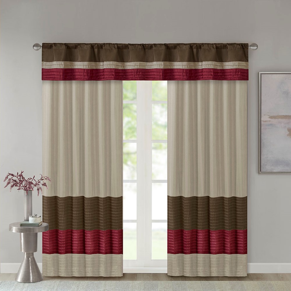 Madison Park Amherst Polyoni Pintuck Curtain Panel in Red, 50x84" MP40-2224 - Image 4