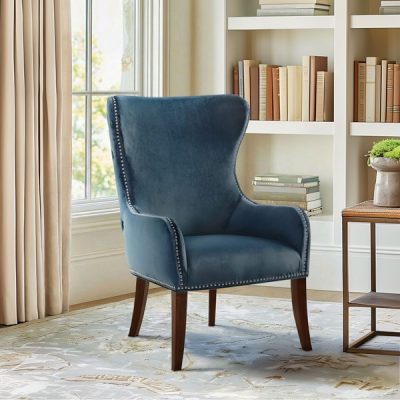 Madison Park Hancock Button Tufted Wingback Accent Chair with Nailhead Trim in Blue, One Size FPF18-0468