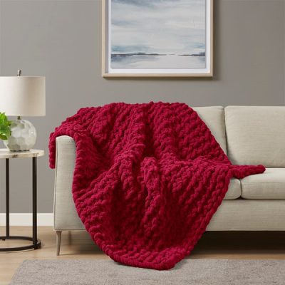 Madison Park Chenille Chunky Knit Throw in Red, 50x60" MP50-8237