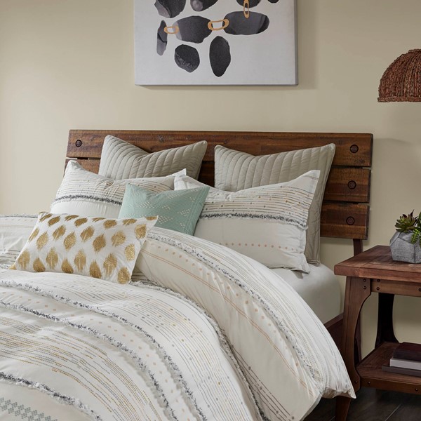 INK+IVY Nea Cotton Printed Duvet Cover Set with Trims in Off White/Gray, King/Cal King II12-1059 - Image 2