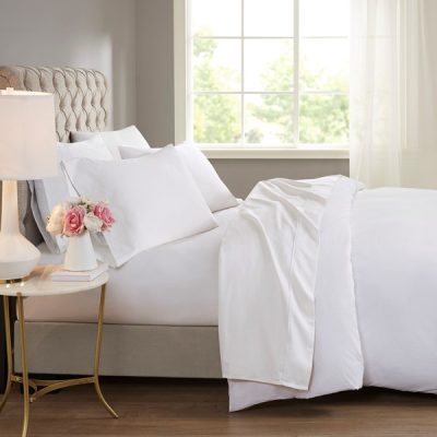 Madison Park 600 Thread Count Cooling Cotton Blend 4 PC Sheet Set in White, King MP20-8949