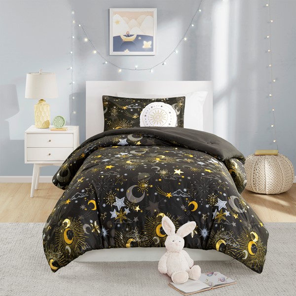 Mi Zone Kids Celia Starry Sky Metallic Comforter Set with Throw Pillow in Charcoal/Gold, Full/Queen MZK10-272 - Image 4