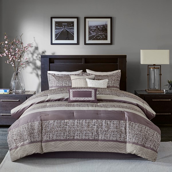 Madison Park Rhapsody 7 Piece Jacquard Comforter Set in Purple, Queen MP10-7327 - Image 3