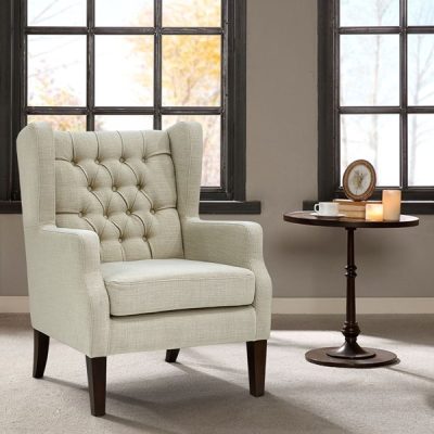 Madison Park Maxwell Button Tufted Wing Chair in Linen, One Size FPF18-0435