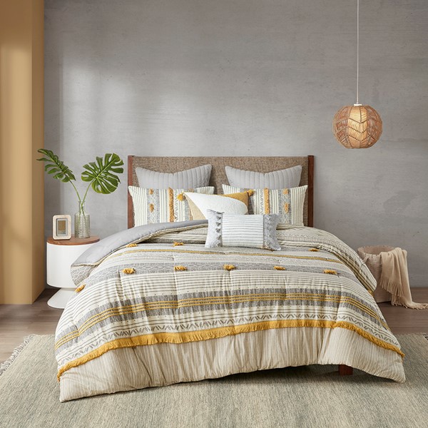 INK+IVY Cody 3 Piece Cotton Comforter Set in Gray/Yellow, Full/Queen II10-1116 - Image 3