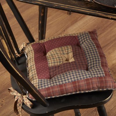 Millsboro Log Cabin Patch Burgundy Navy Tan Country Chair Pad 14x14 - VHC Brands