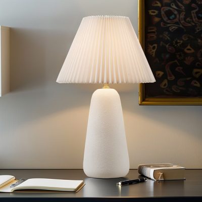 INK+IVY Veluna Textured Ceramic Table Lamp with Fluted Fabric Shade in White, One Size II153-0162