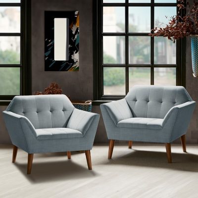 INK+IVY Newport Wide Mid-Century Modern Lounge Chair Set of 2 in Light Blue, Set of 2 II100-0588
