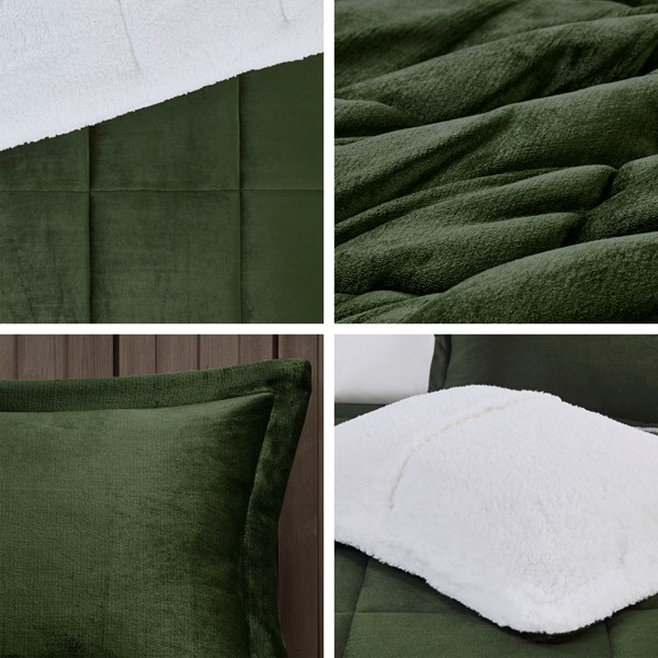 Woolrich Alton Plush to Sherpa Down Alternative Comforter Set in Green/Ivory, Full/Queen WR10-3886 - Image 5
