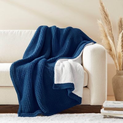 Madison Park Rowan Waffle Knit Chenille Throw in Navy Blue, 50x60" MP50-8269