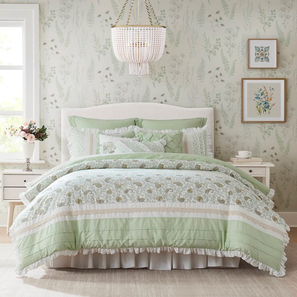Madison Park Dawn 9 Piece Cotton Percale Comforter Set in Sage Green, Queen MP10-8598 - Image 3