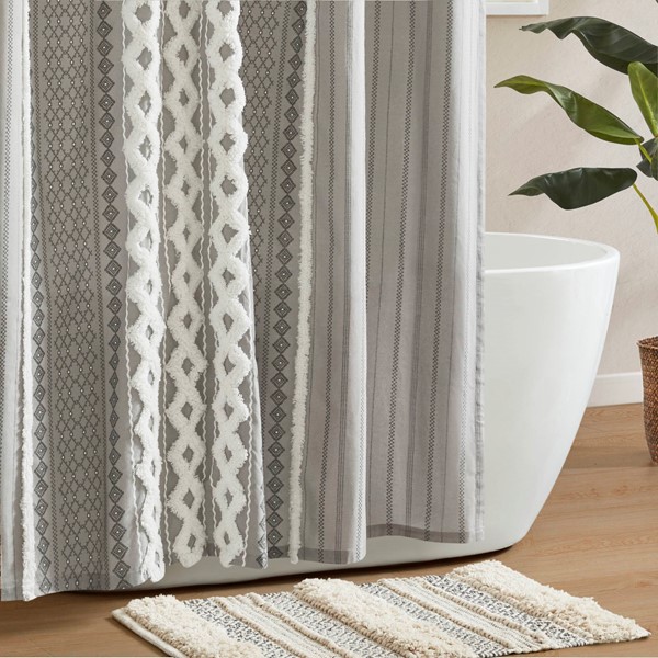 INK+IVY Imani Cotton Printed Shower Curtain with Chenille in Gray, 72x72" II70-1123 - Image 7