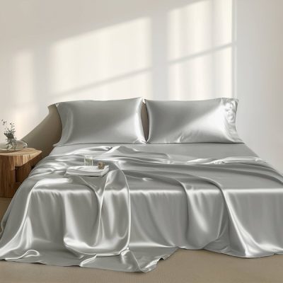 Madison Park Essentials Satin Luxury Sheet Set in Light Grey, King MPE20-909