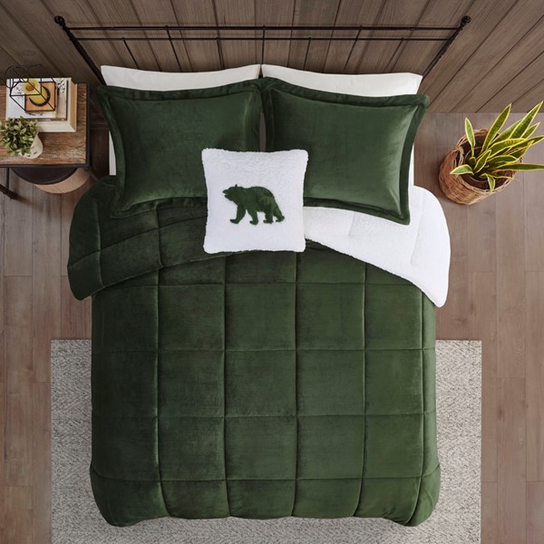 Woolrich Alton Plush to Sherpa Down Alternative Comforter Set in Green/Ivory, Full/Queen WR10-3886 - Image 2