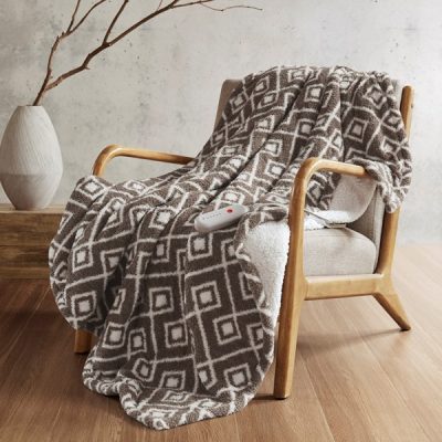 Sharper Image Amira Dream Soft Heated Throw in Brown Geo, 50x60" SI54-0068
