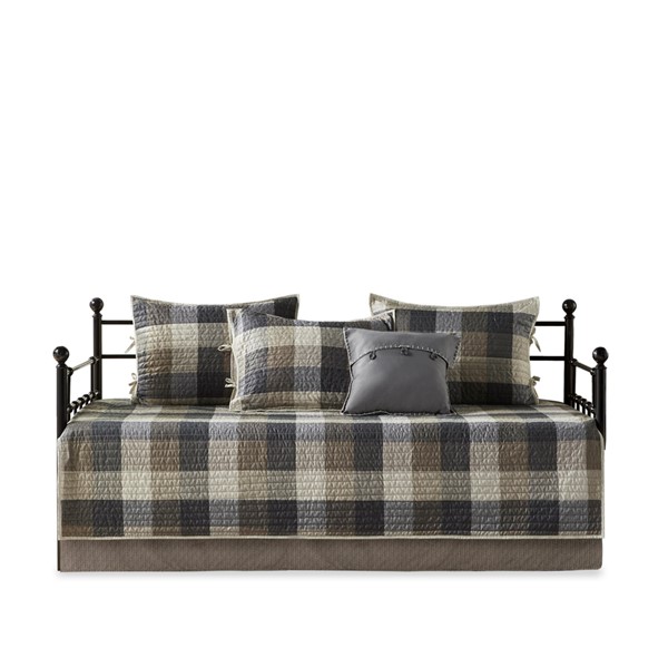 Madison Park Ridge 6 Piece Reversible Plaid Daybed Cover Set in Neutral, Daybed MP13-8387 - Image 2