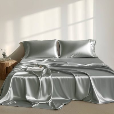 Madison Park Essentials Satin Luxury Sheet Set in Grey, Split King MPE20-1111