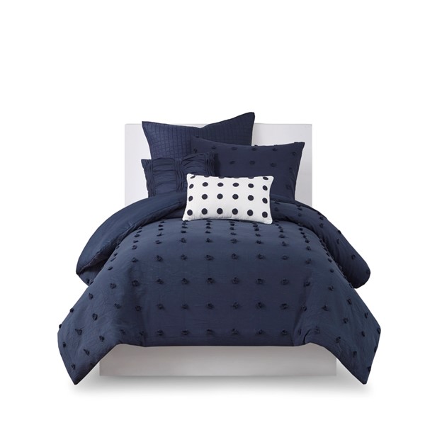 Urban Habitat Brooklyn Cotton Jacquard Comforter Set with Euro Shams and Throw Pillows in Navy, Twin/Twin XL UH10-2261 - Image 4
