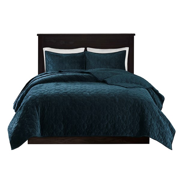 Madison Park Harper 3 Piece Velvet Quilt Set in Teal, Full/Queen MP13-4611 - Image 5